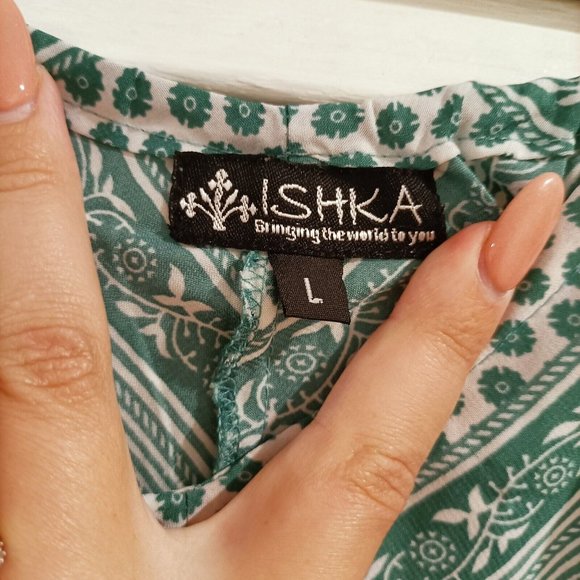 ISHKA Emerald green maxi boho paisley bohemian summer dress L Large - Picture 4 of 4